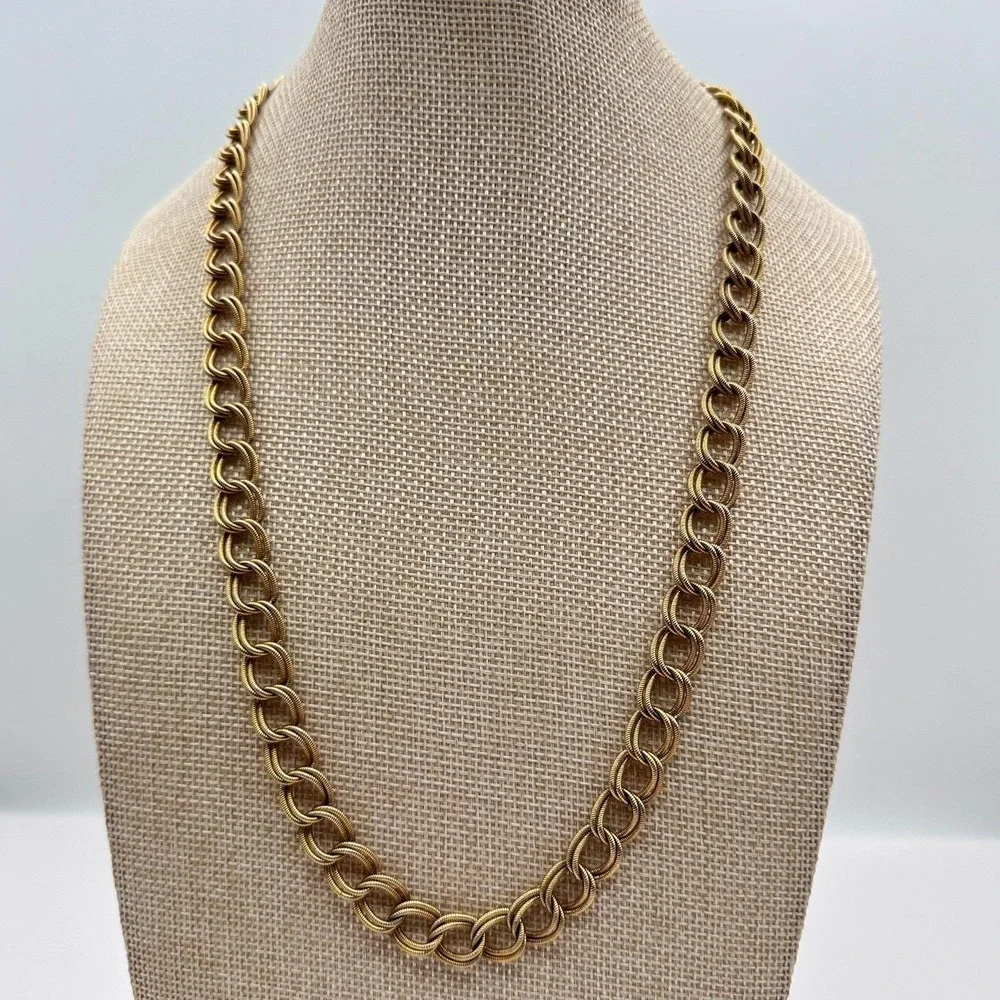 Vintage 80s Gold Tone Textured Double Link Chain Necklace Boho‎ Fashion Jewelry